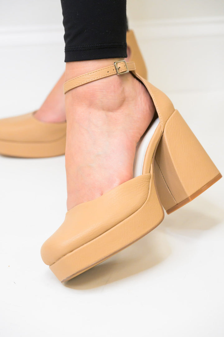 The Oslo Mary Janes Chunky Platform Heels - Apricot