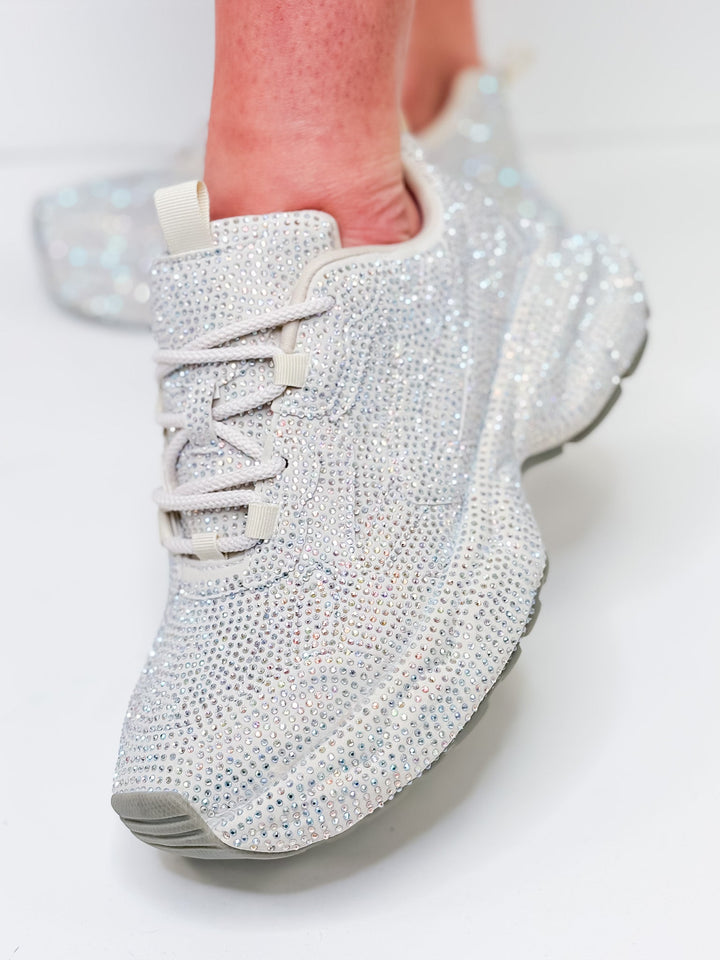 Peyton Rhinestone Chunky Sneakers - Beige