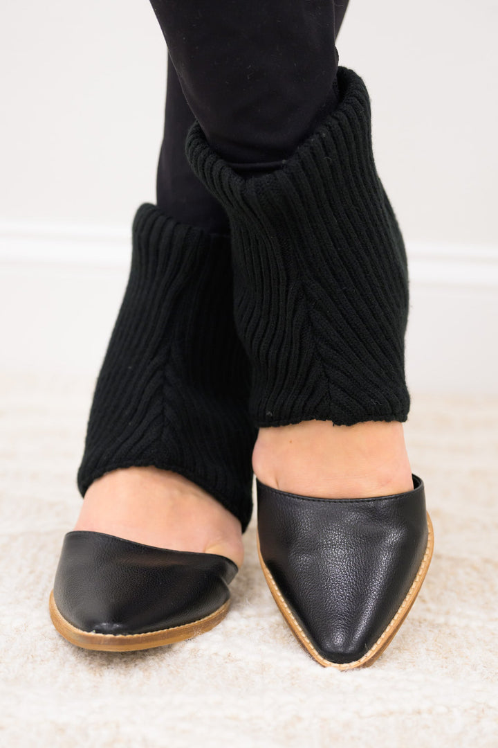 Magnolia Cut Out Chunky Knitted Cuff Ankle Booties - Black