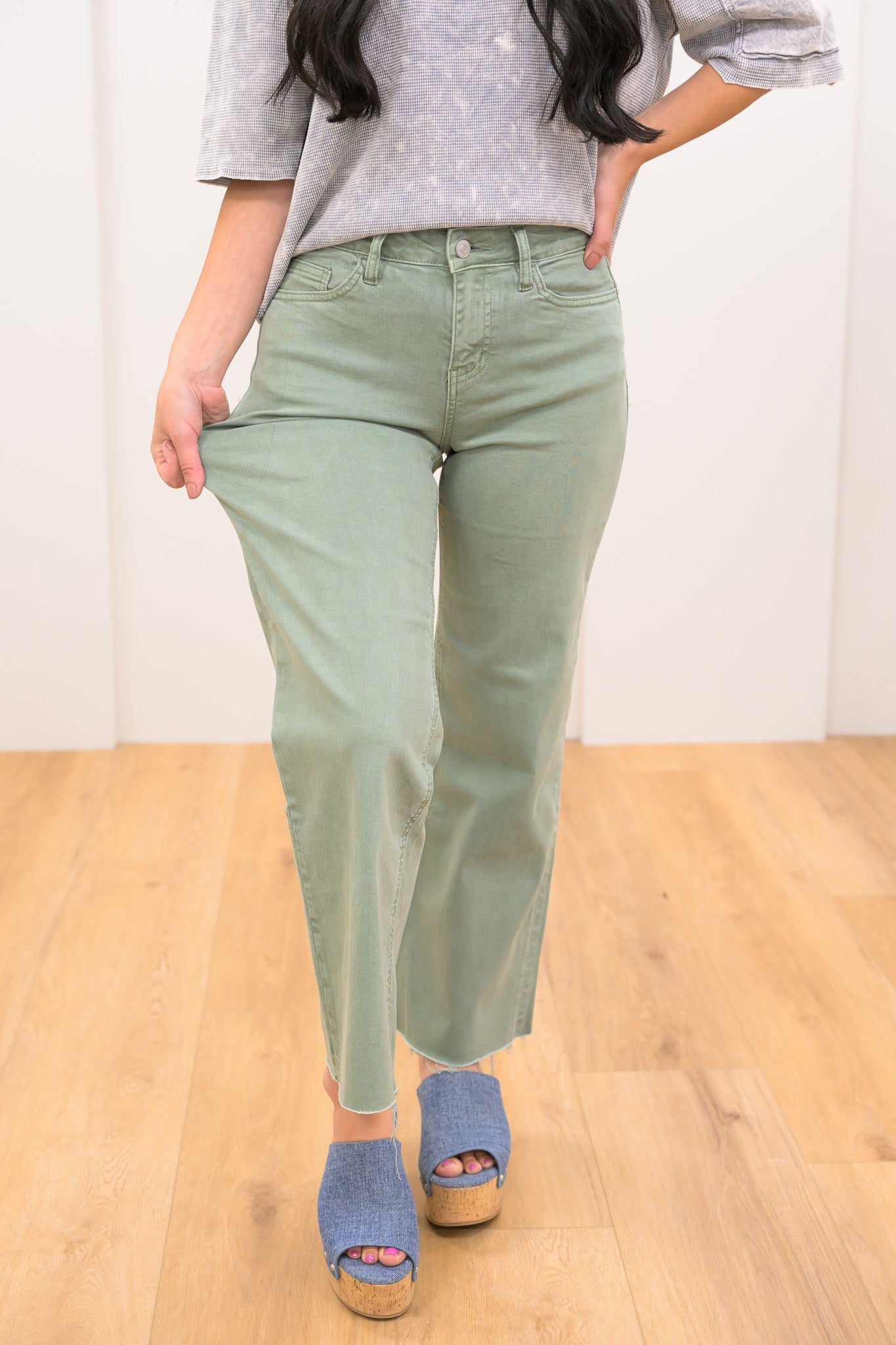 Mica Olive The Little Things High Rise Wide Leg Crop Jeans