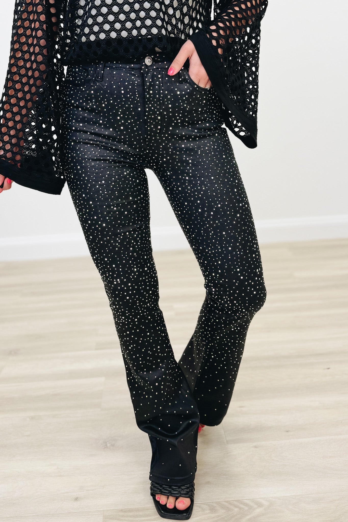 Reign On Me By Vibrant - Rhinestone Bootcut Pants