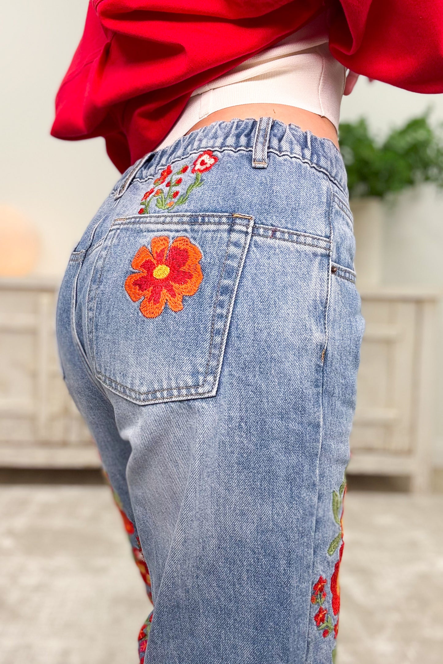 Uptown Funk Floral Embroidered Jeans