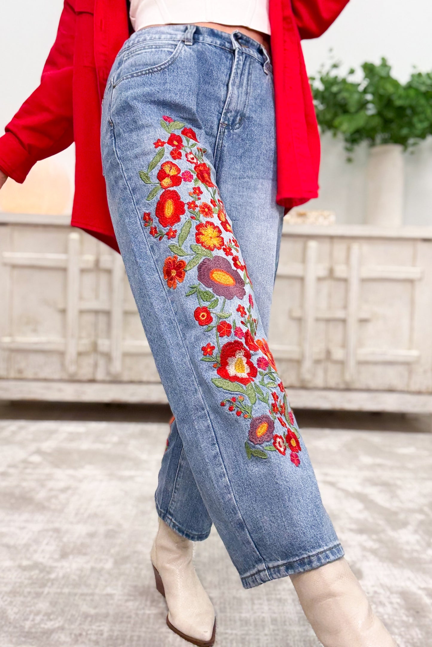 Uptown Funk Floral Embroidered Jeans
