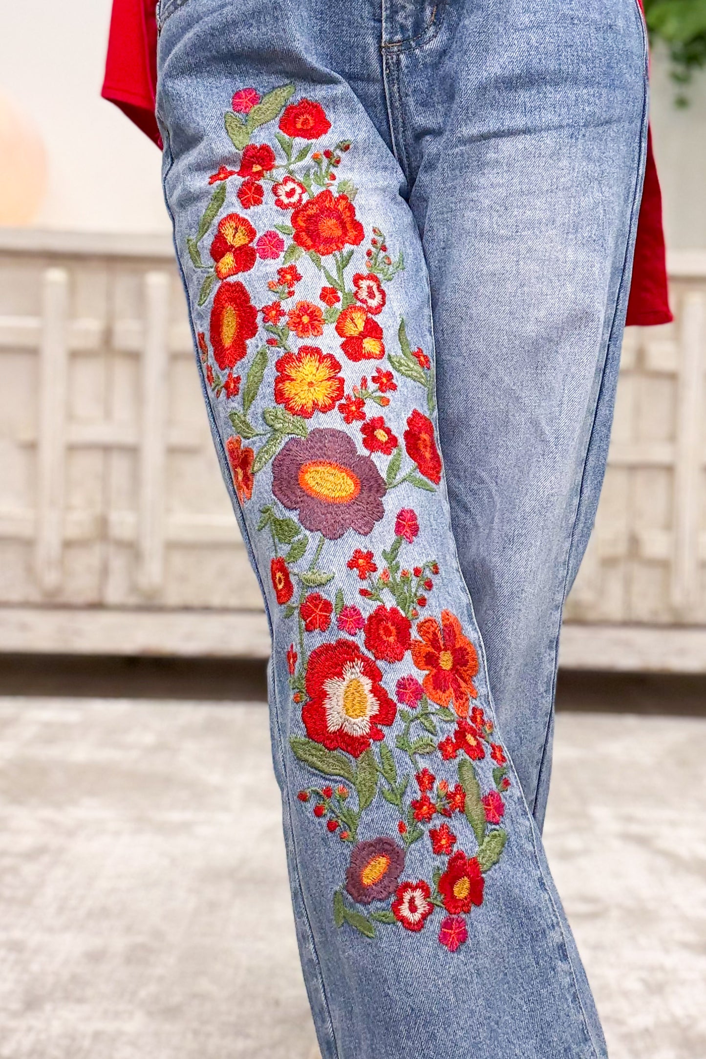 Uptown Funk Floral Embroidered Jeans