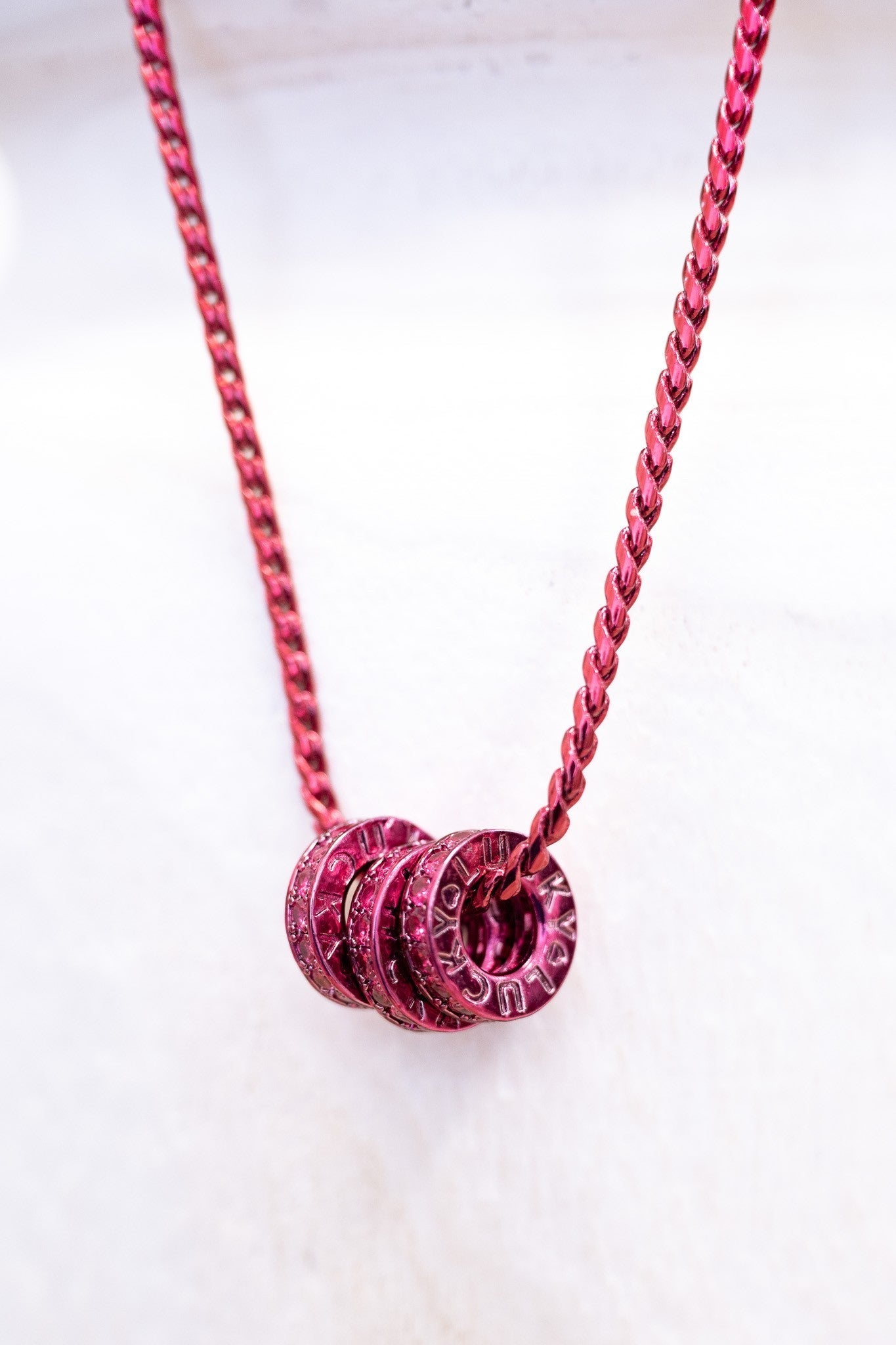 Lucky Girl Necklace - Liquid Metallic Ruby Kiss