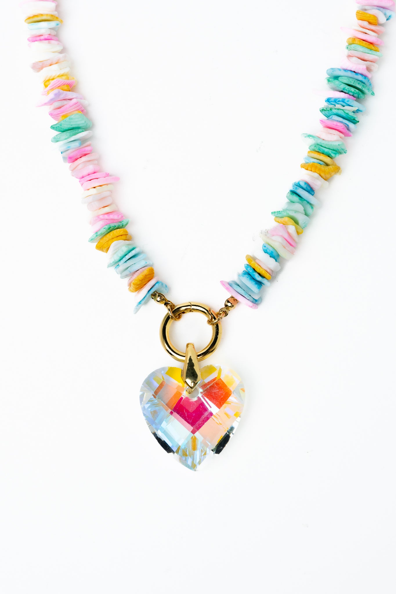 Crystal Heart Necklace - Gold Pink Multi – By Alexa Rae