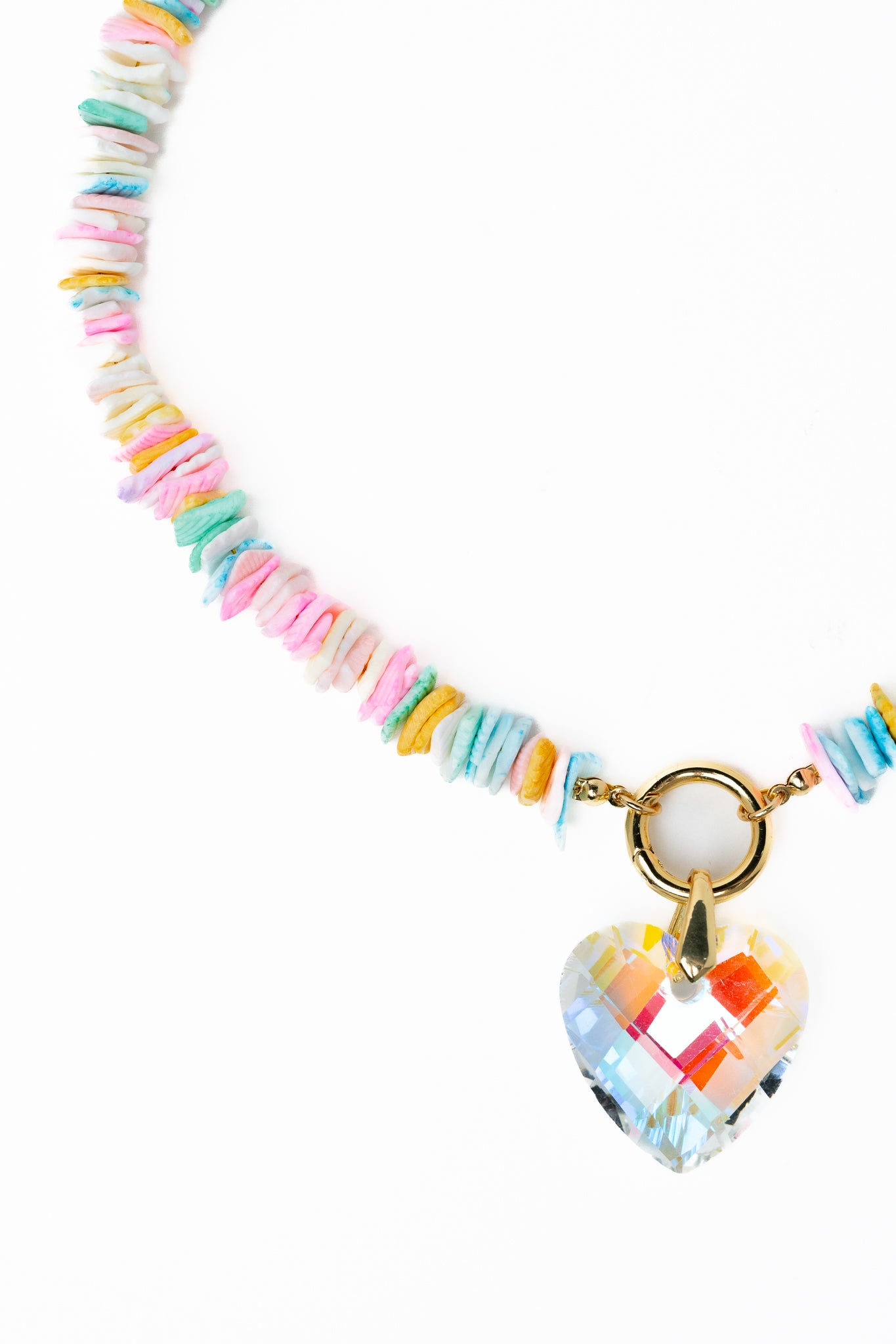 Crystal Heart Necklace - Gold Pink Multi