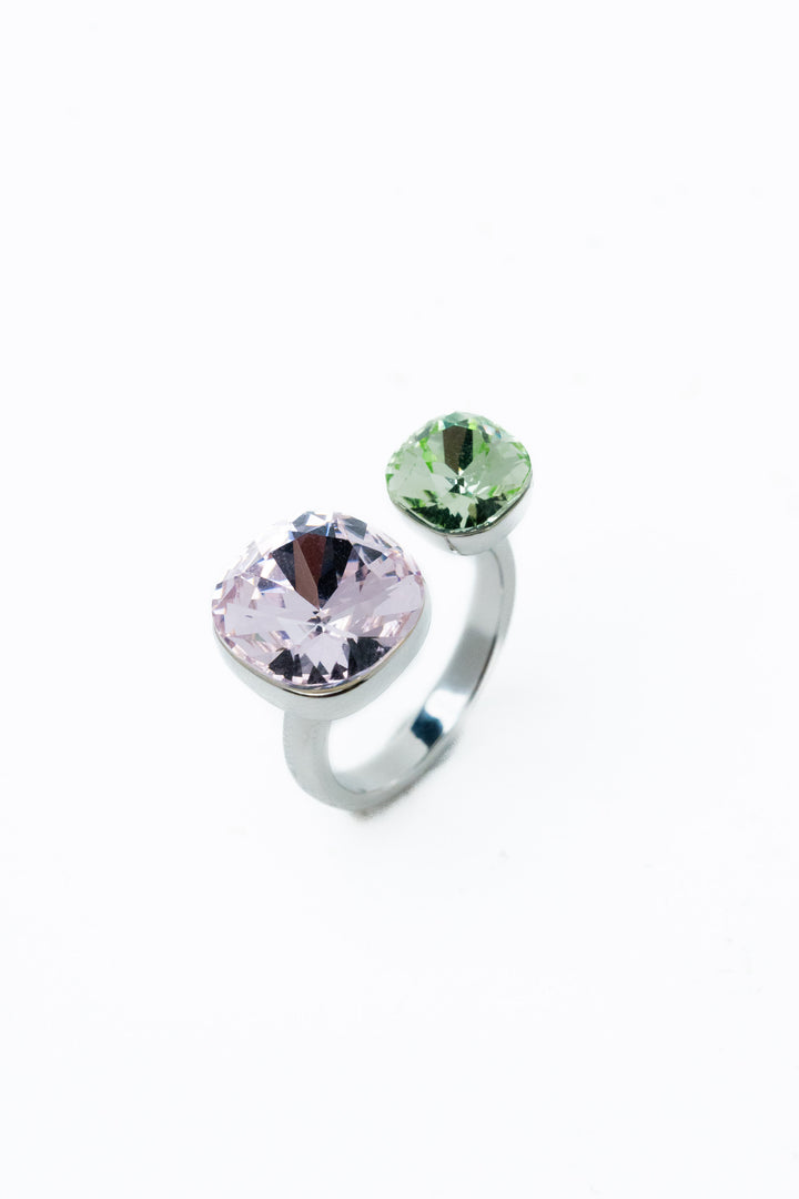 Sunday Bloom Ring Square - Silver Kiwi Tickle Me Pink