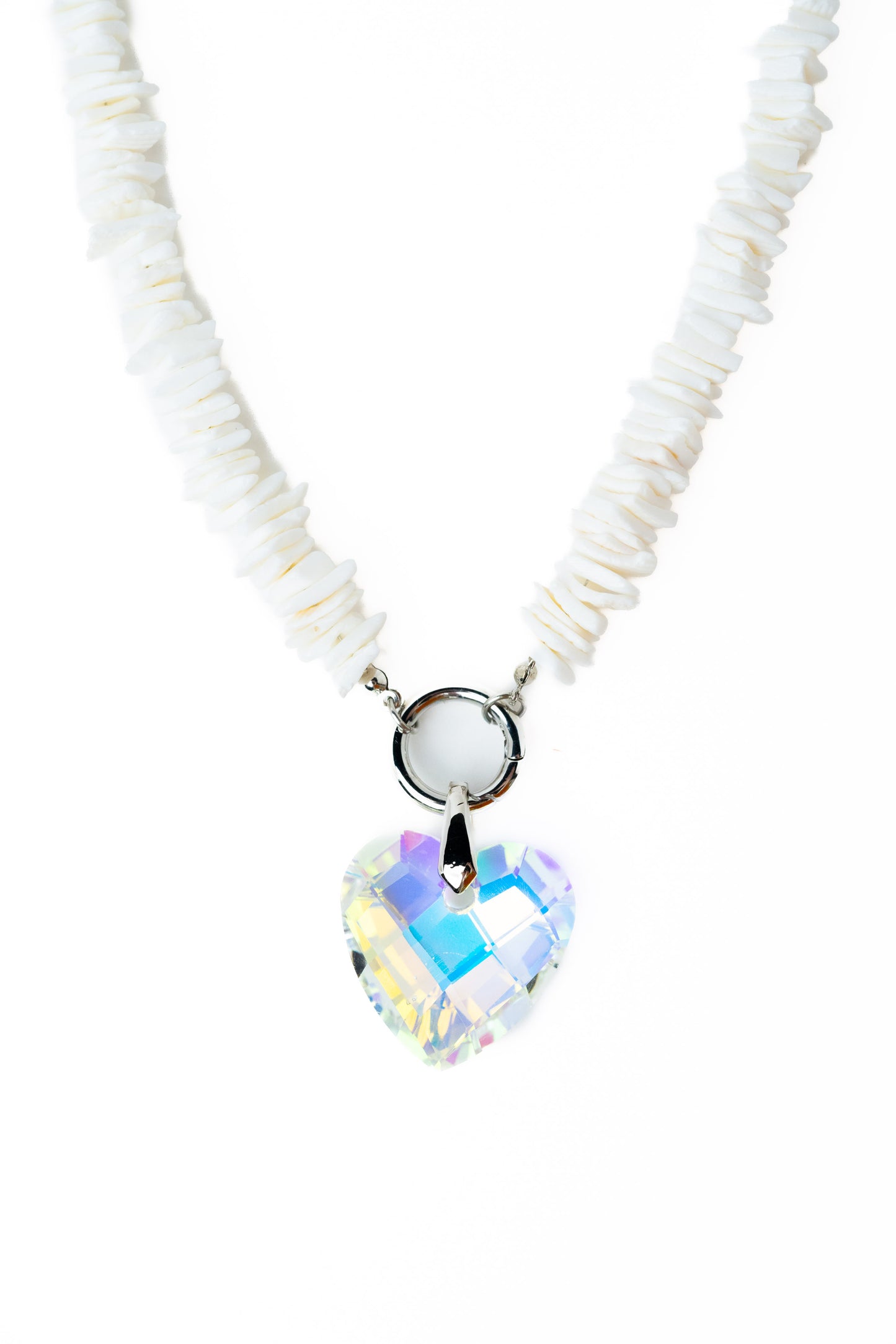 Crystal Heart Necklace - Silver White