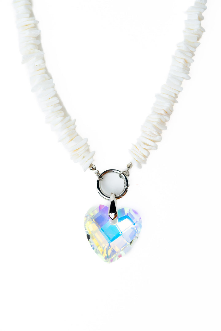 Crystal Heart Necklace - Silver White