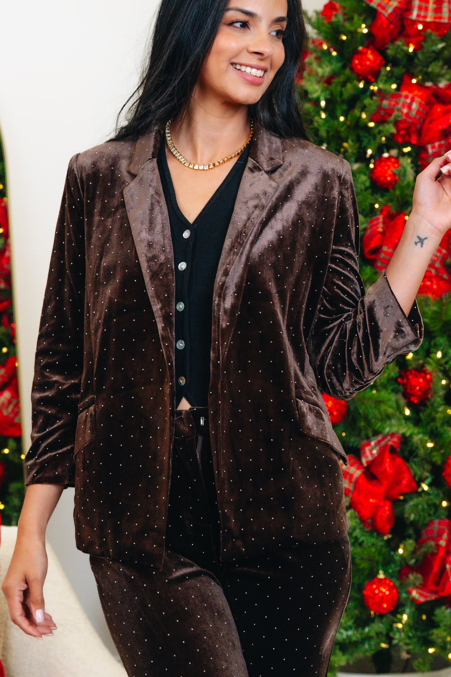 Be So Sparkly Rhinestone Velvet Blazer