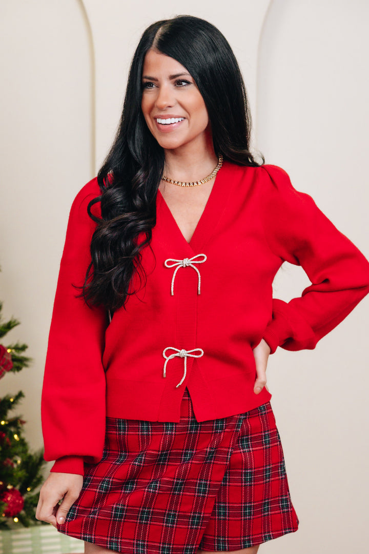 Ribbing Cutting Cardigan - Red