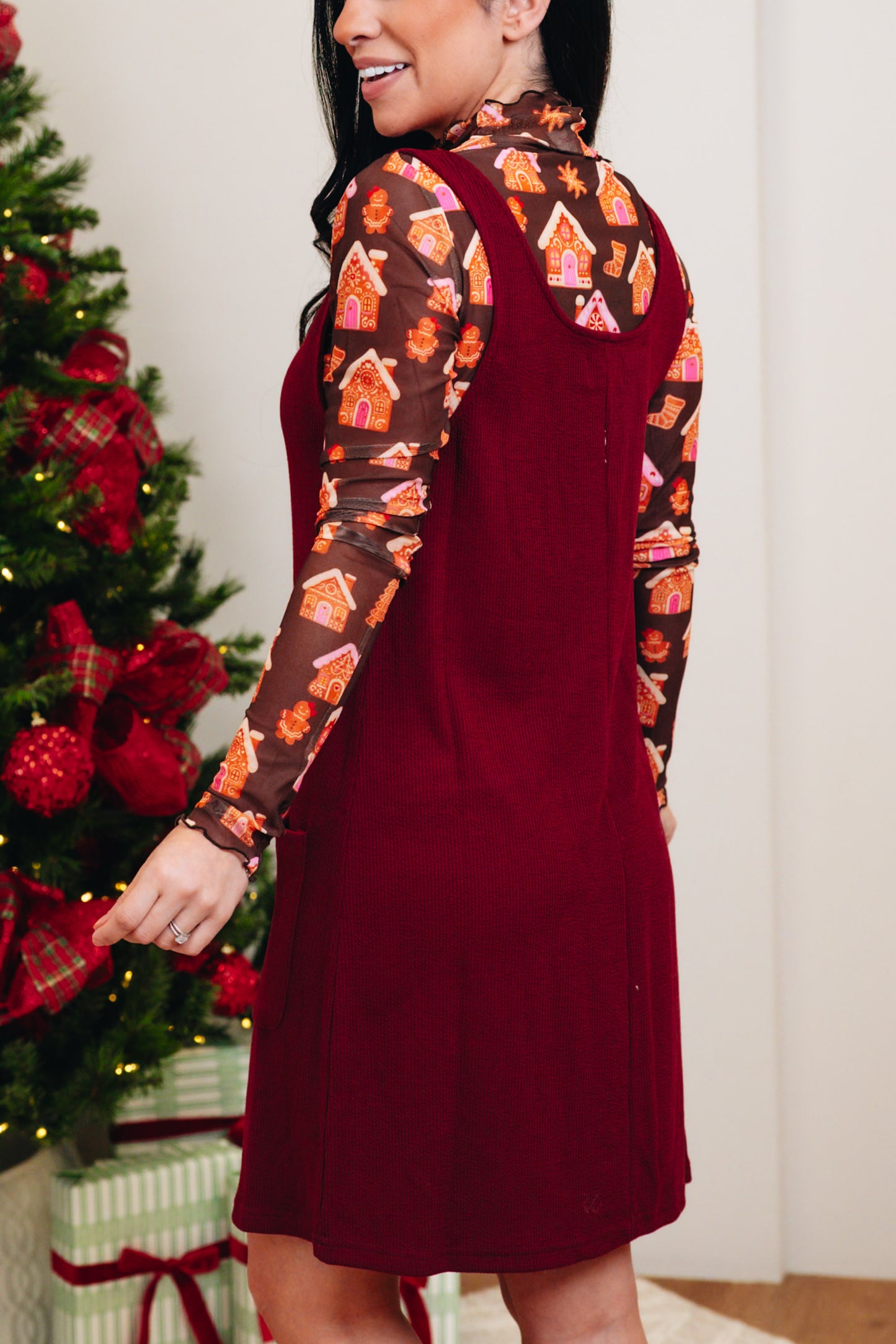 Rory Ribbed Jumper Dress - Burgundy