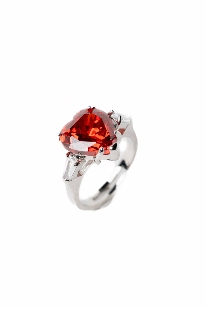 Ruby Love Heart Ring - Silver