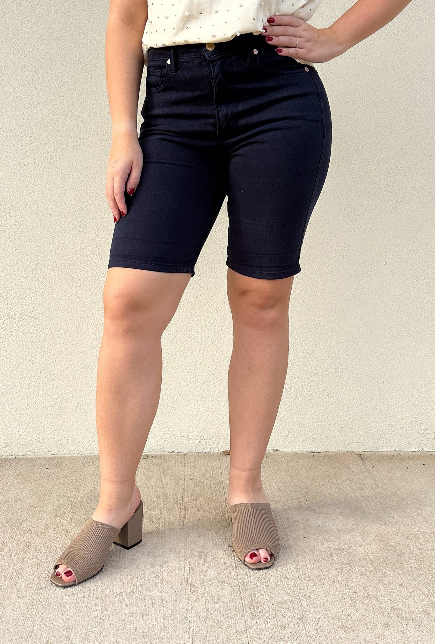 Judy Blue Babe Watch High Rise Tummy Control Bermuda Shorts - Navy