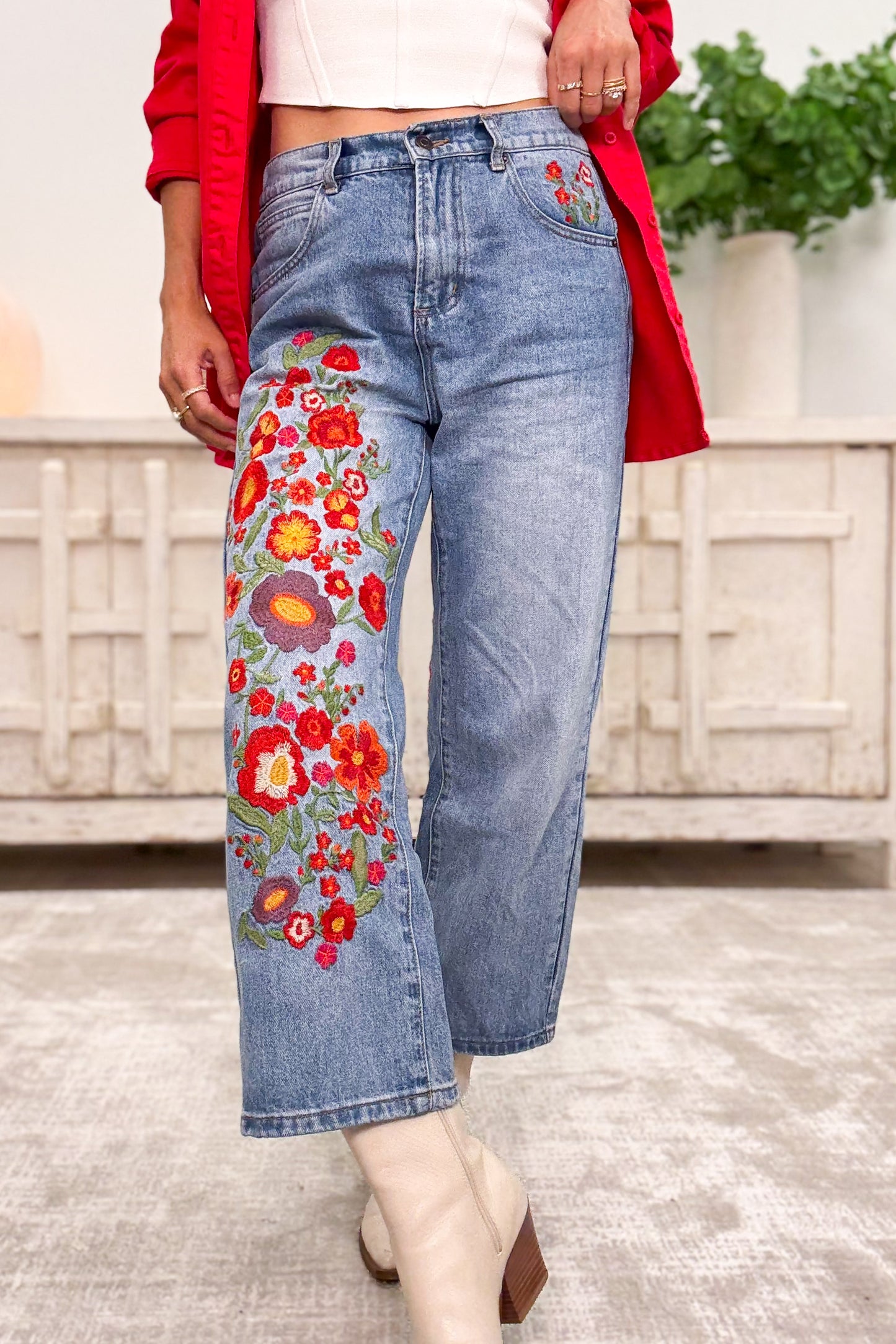 Uptown Funk Floral Embroidered Jeans