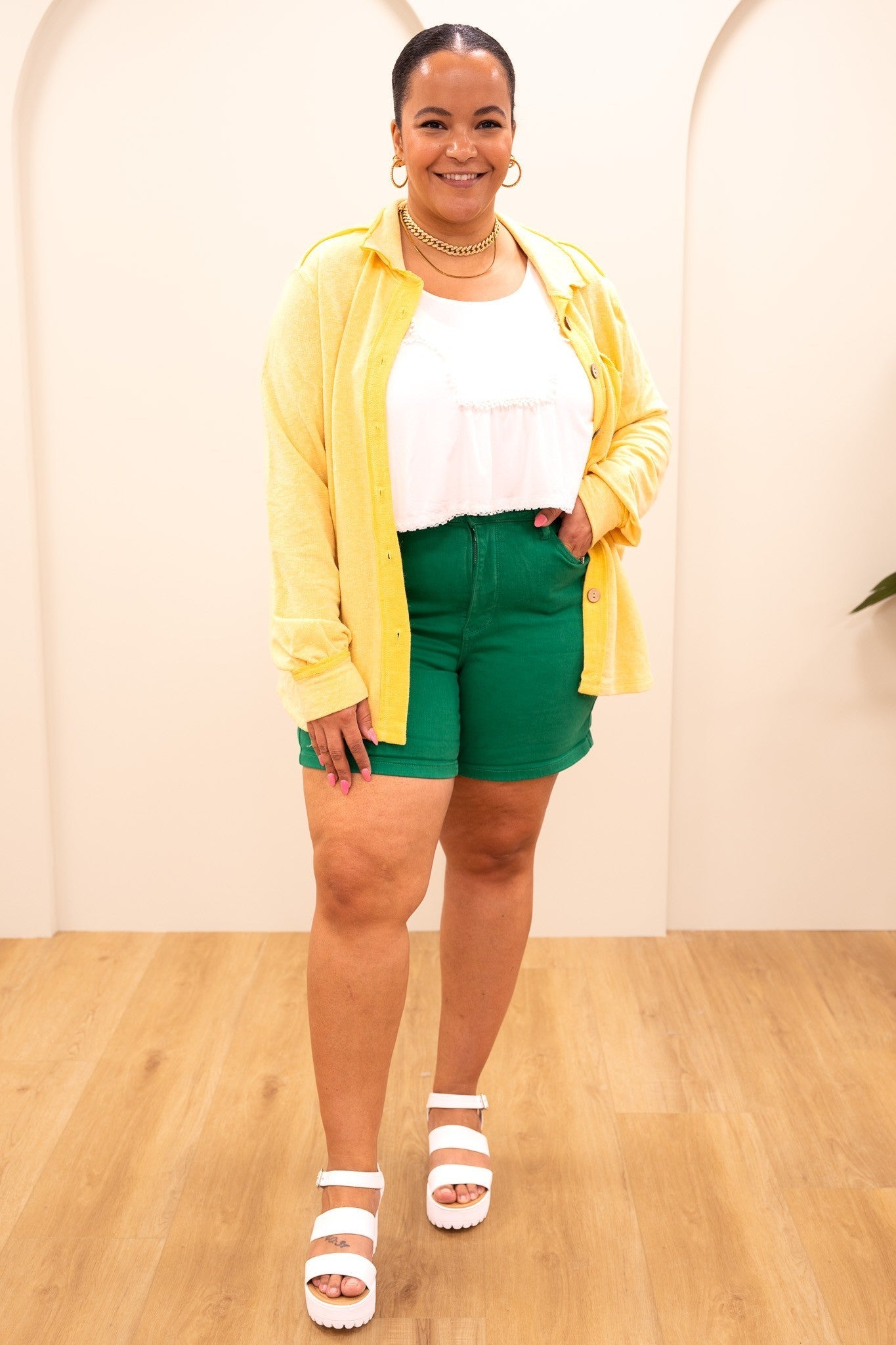 Judy Blue Green Light Go High Rise Tummy Control Garment Dyed Shorts