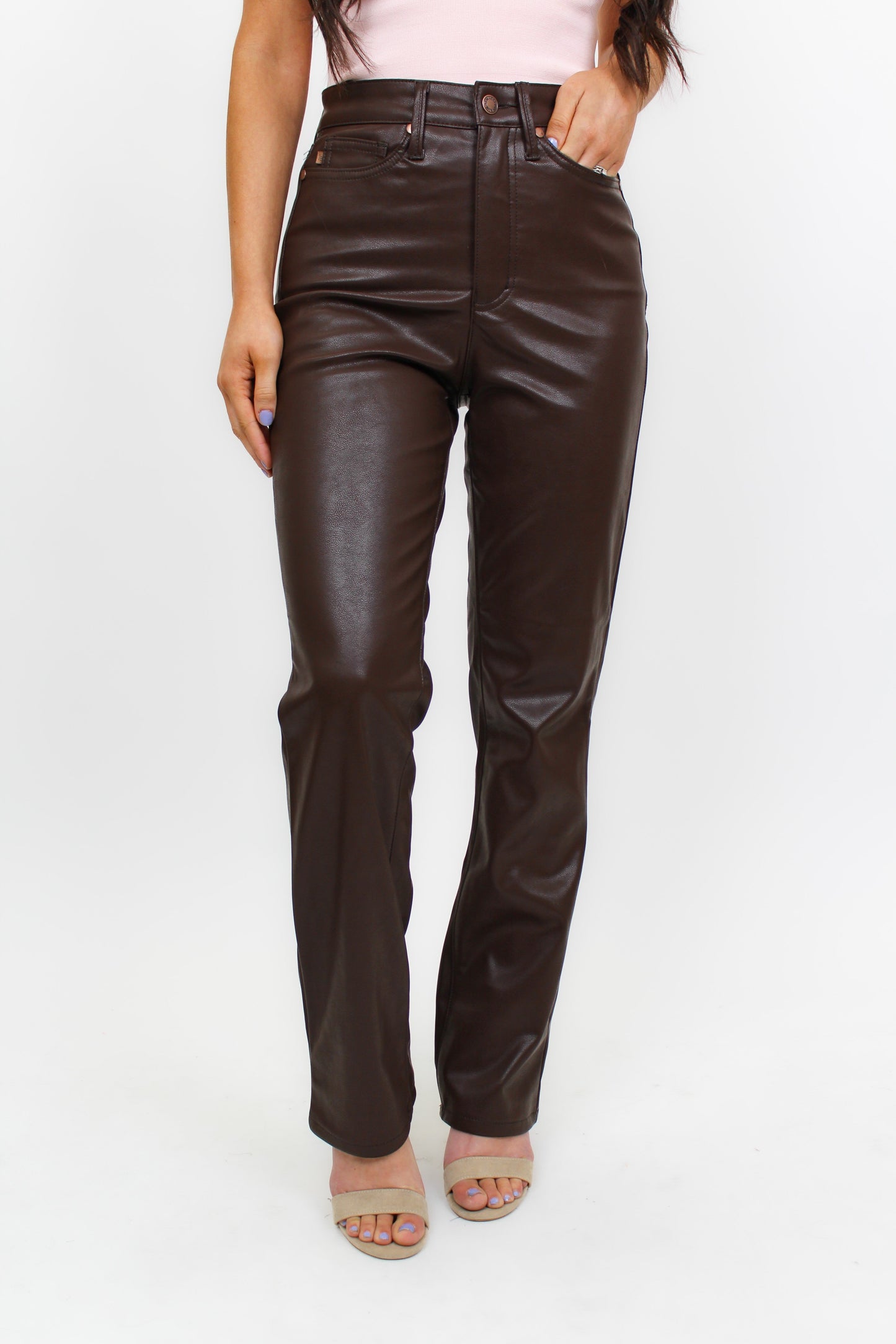 Judy Blue Tummy Control Faux Leather Pants - Espresso