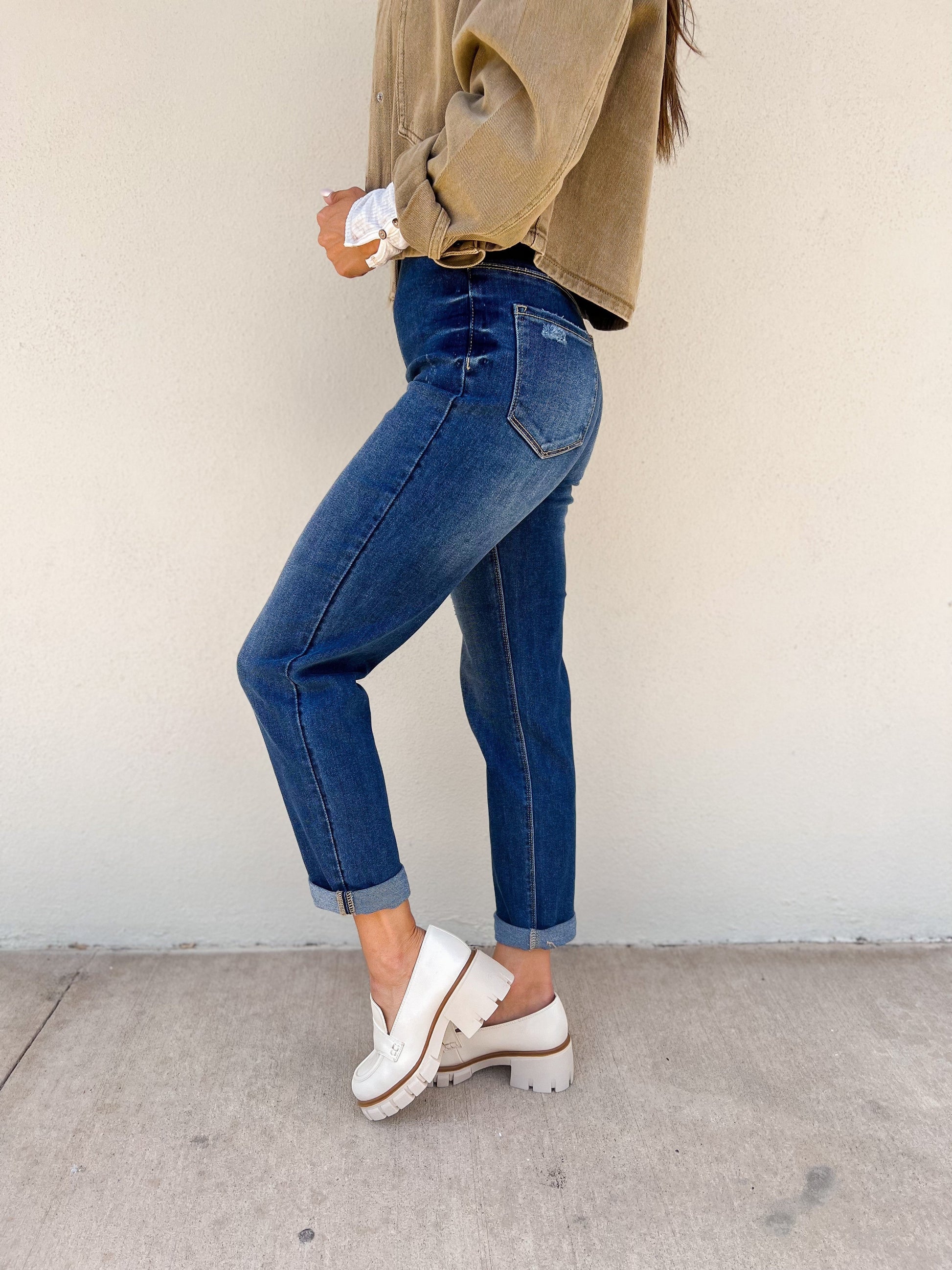 Risen Pull On Boyfriend Jeans - Dark