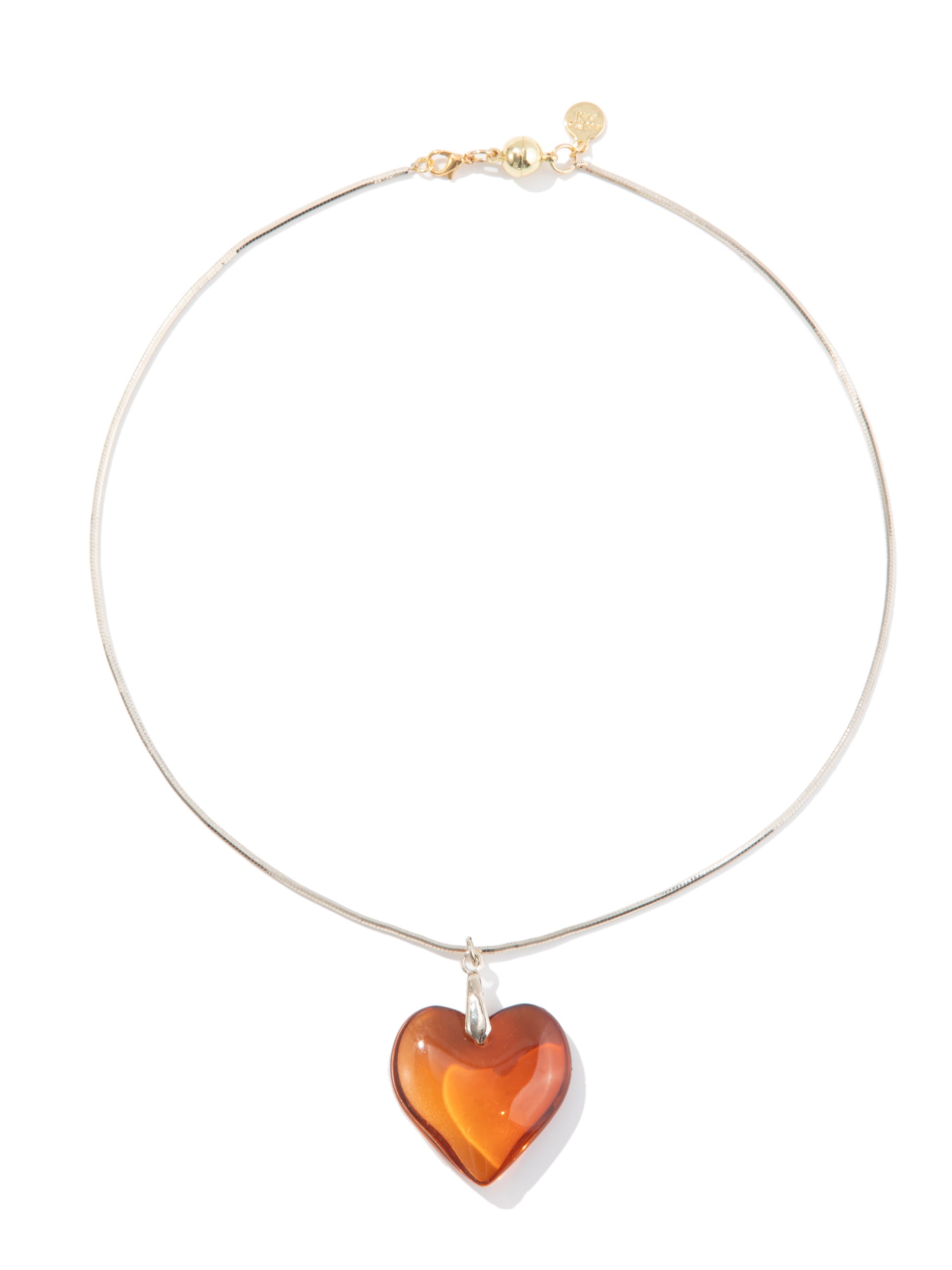 Glass Heart Necklace - Metallic Linen Caramel