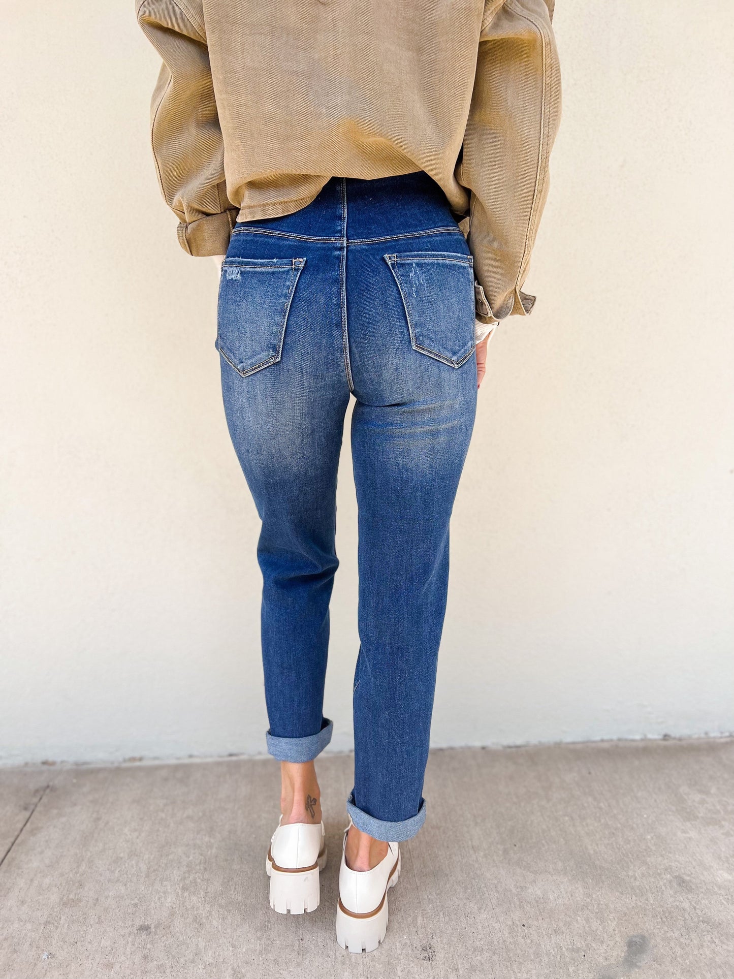 Risen Pull On Boyfriend Jeans - Dark
