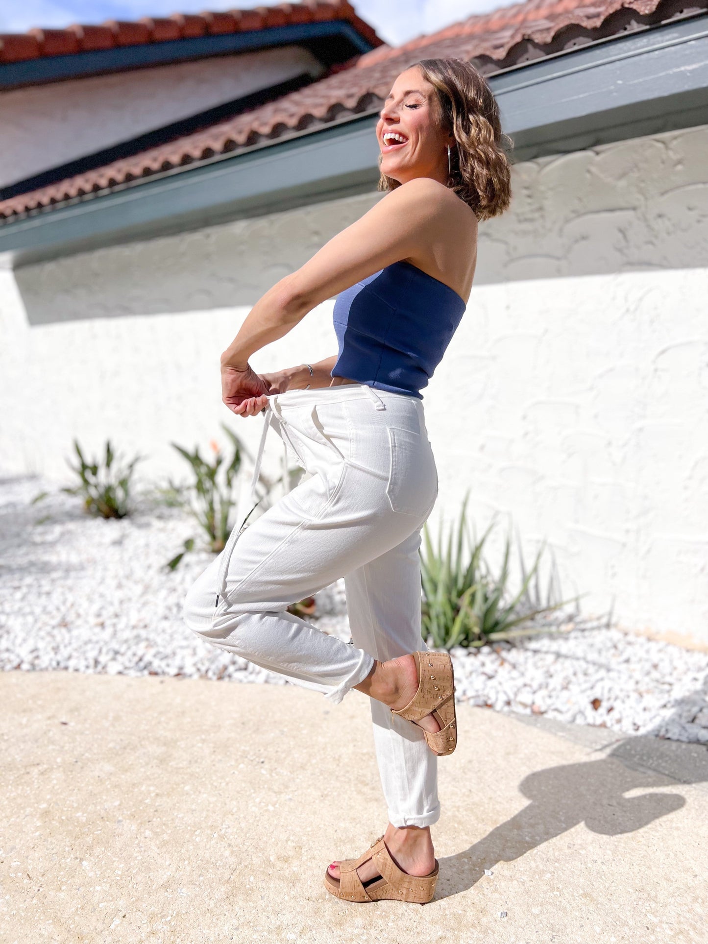 Judy Blue Icing On The Cake Cuffed Joggers - White