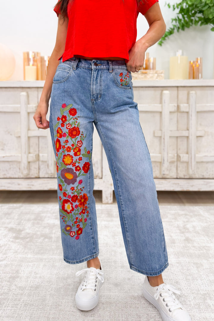 Uptown Funk Floral Embroidered Jeans