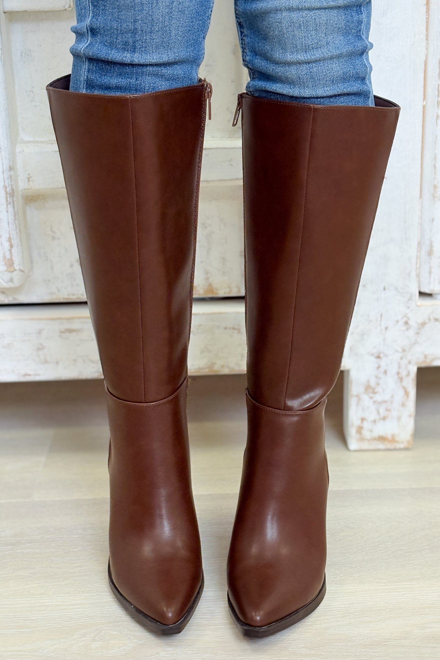 Vapor Pointed Toe Block Heel Tall Boots - Brown