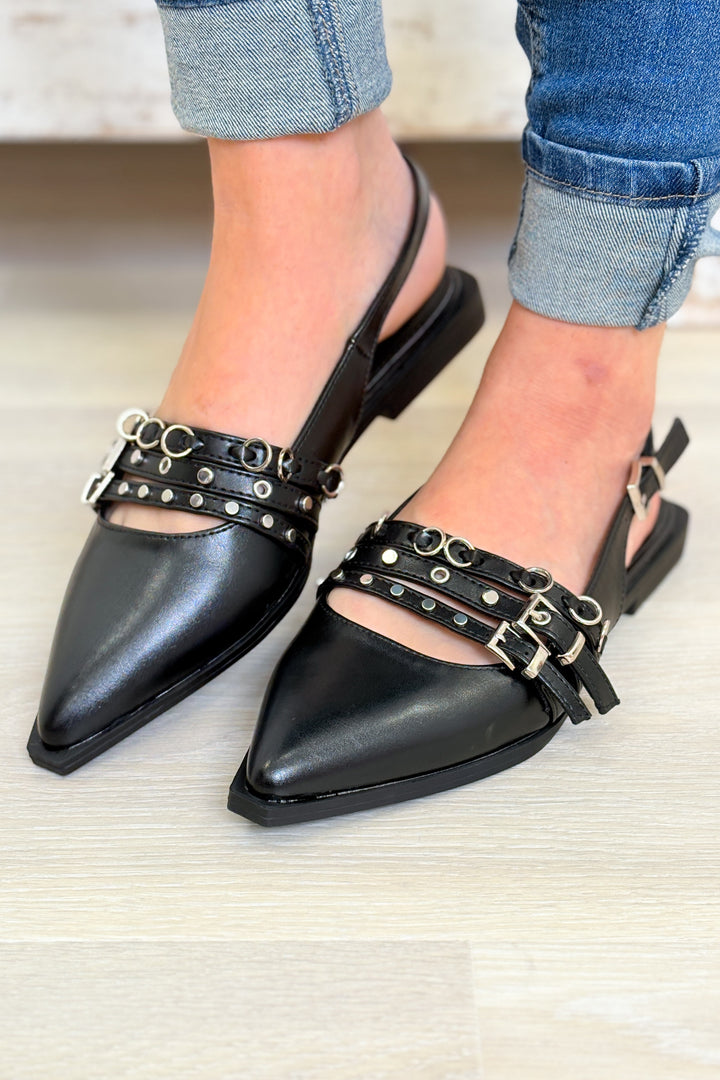 Adden Pointed Toe Flats - Black
