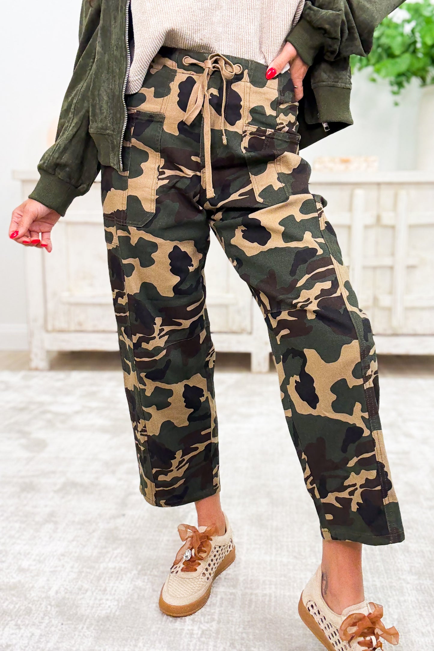 Calling All Cuties By Risen - Mid Rise Barrel Slung Pants - Camo
