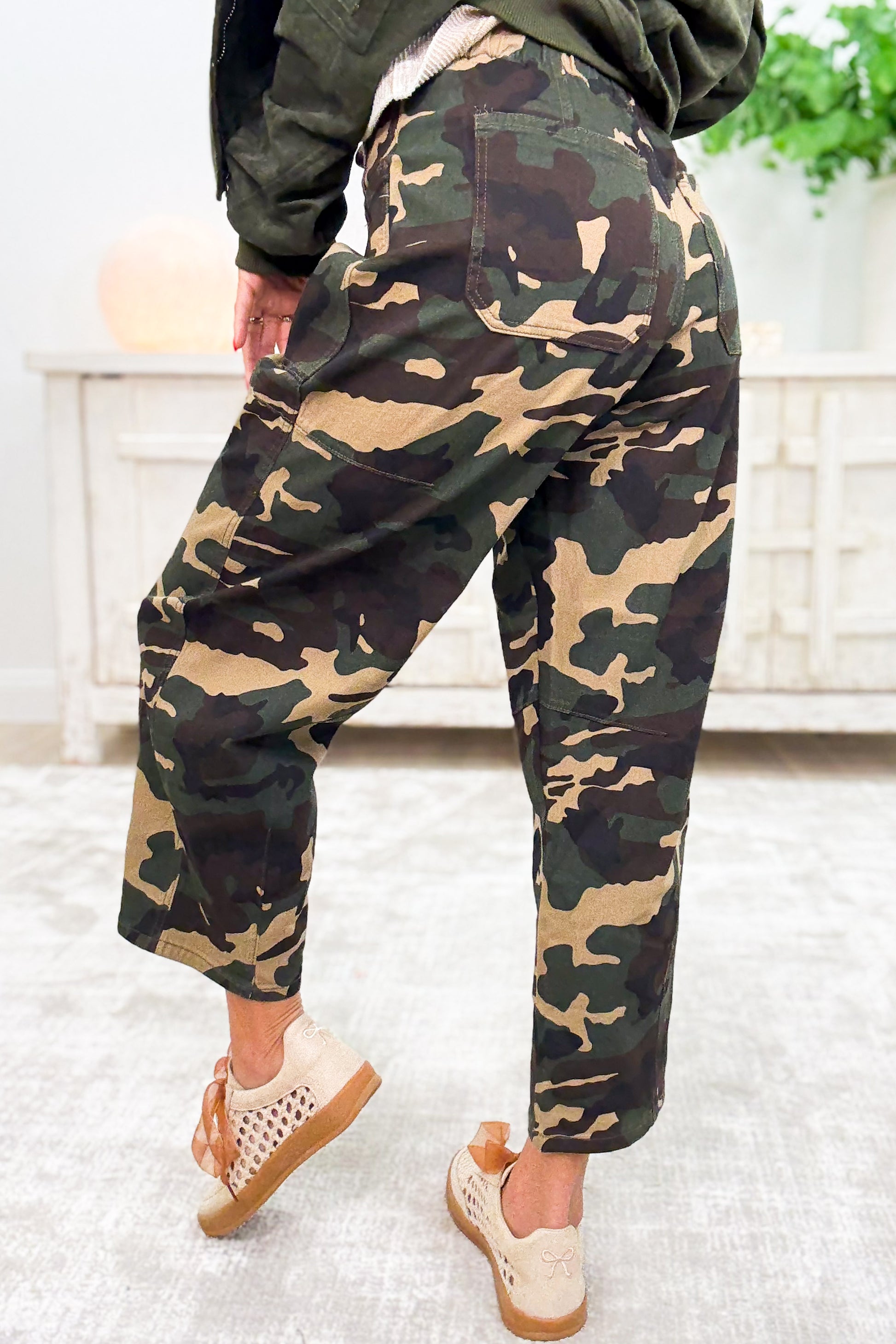 Calling All Cuties By Risen - Mid Rise Barrel Slung Pants - Camo