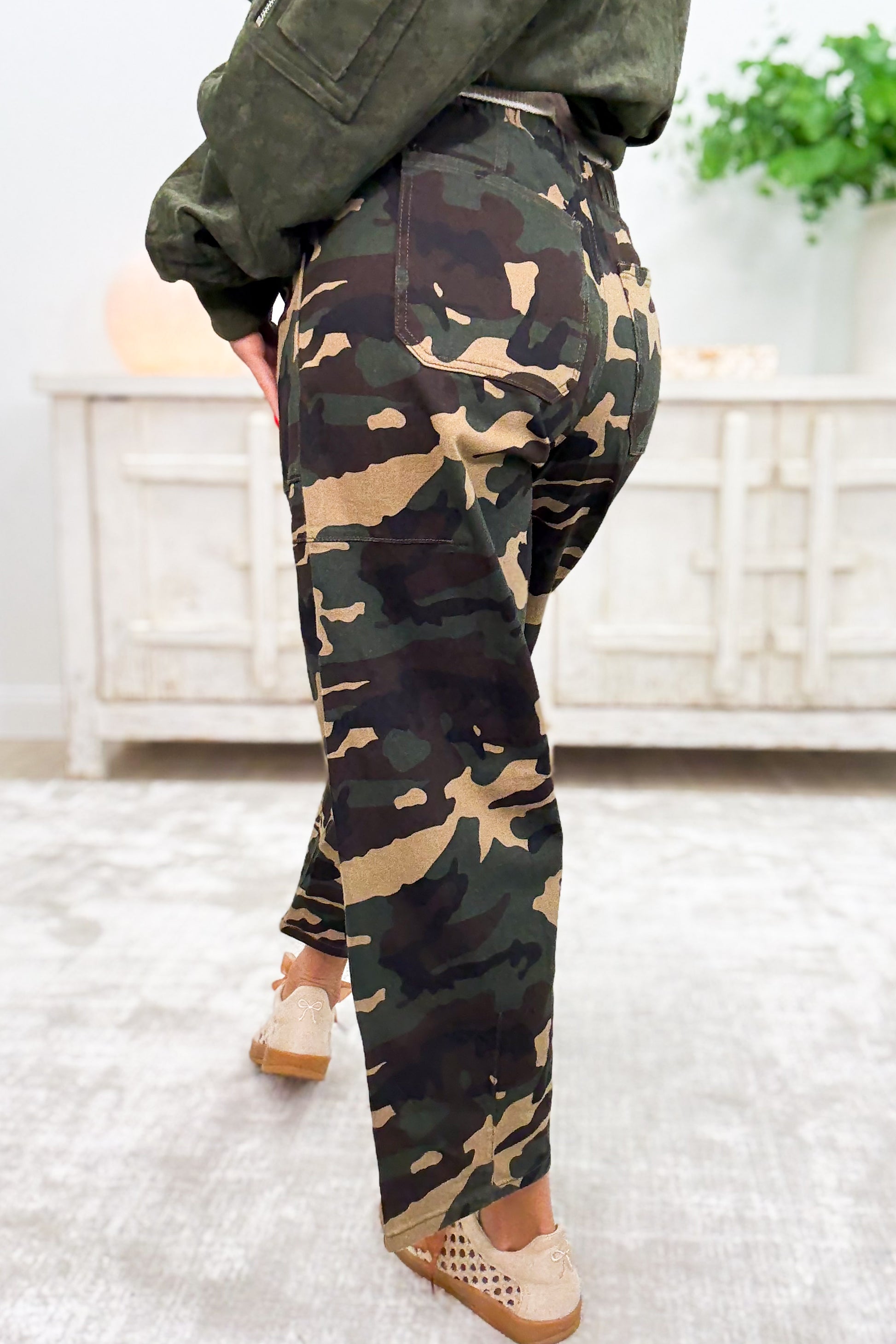 Calling All Cuties By Risen - Mid Rise Barrel Slung Pants - Camo