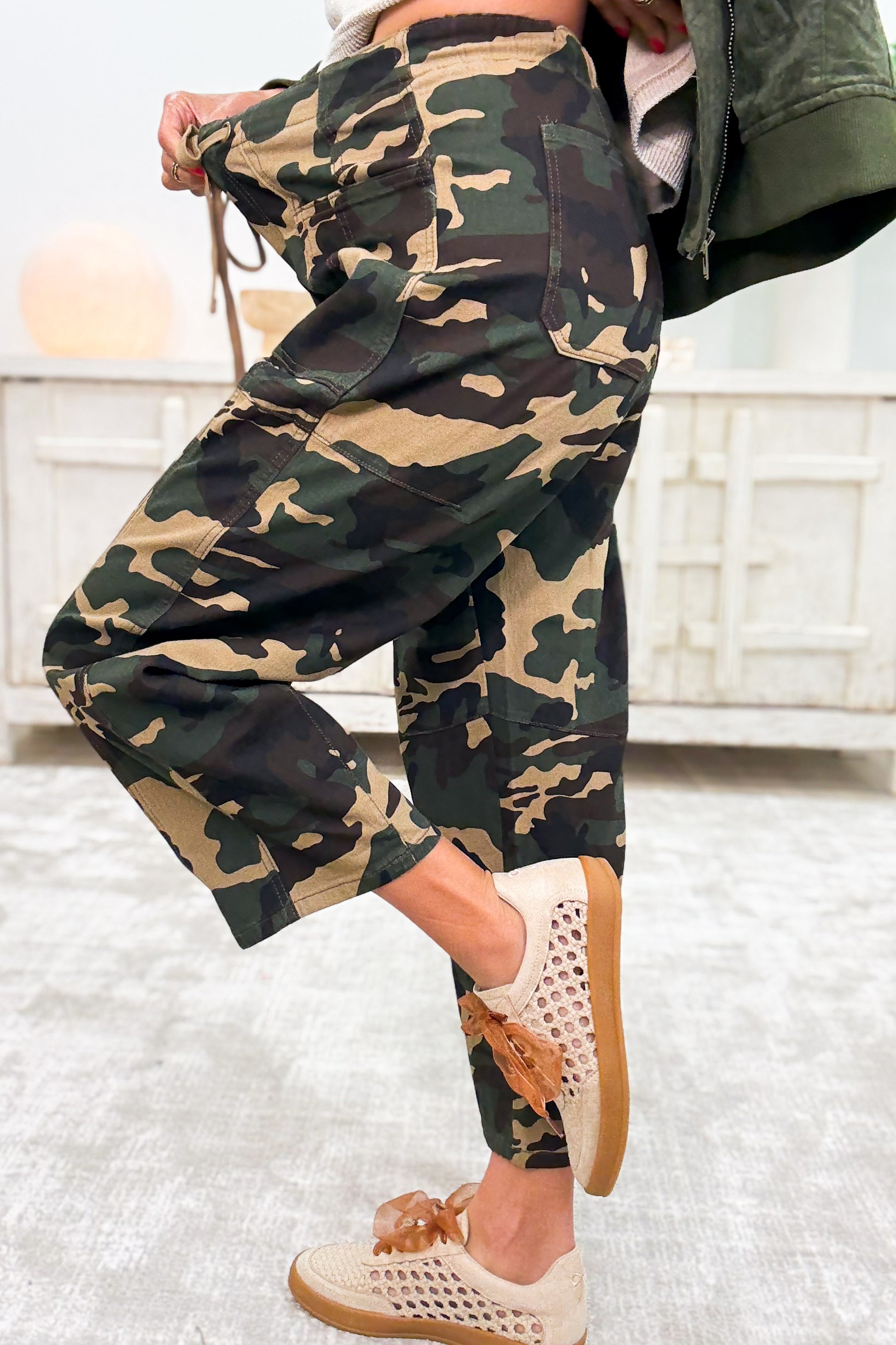 Calling All Cuties By Risen - Mid Rise Barrel Slung Pants - Camo