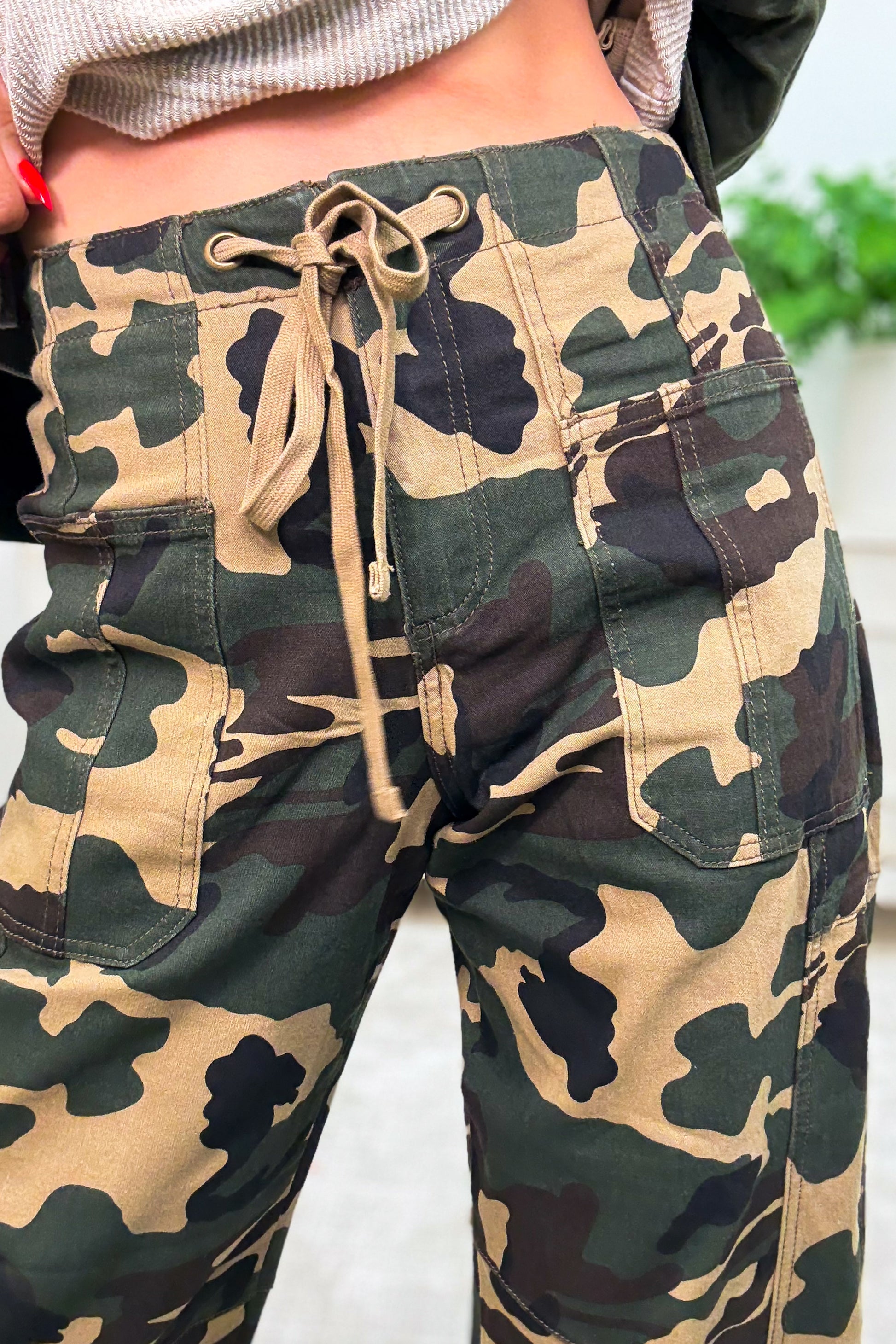 Calling All Cuties By Risen - Mid Rise Barrel Slung Pants - Camo