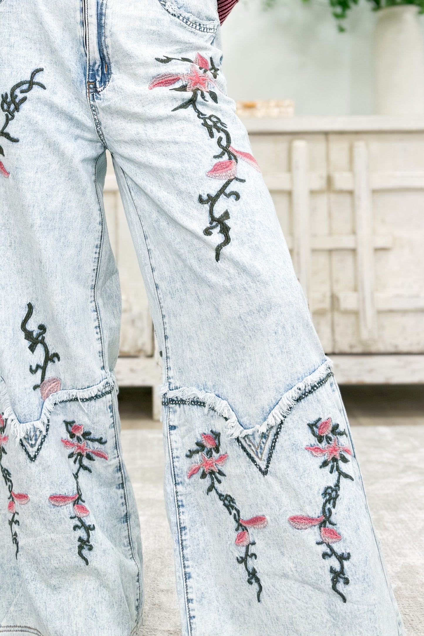 Eden Floral Embroidered Wide Leg Pants