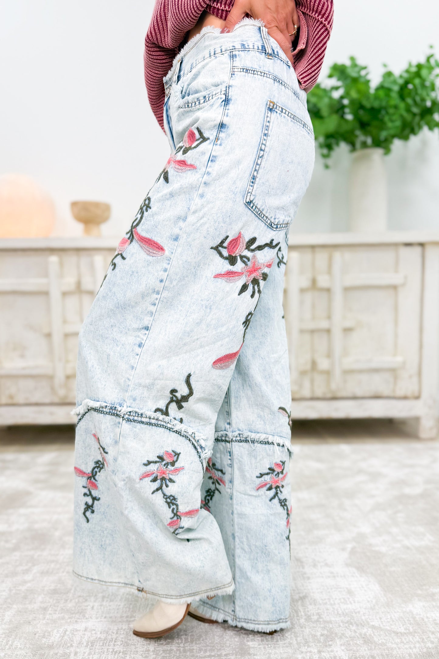 Eden Floral Embroidered Wide Leg Pants