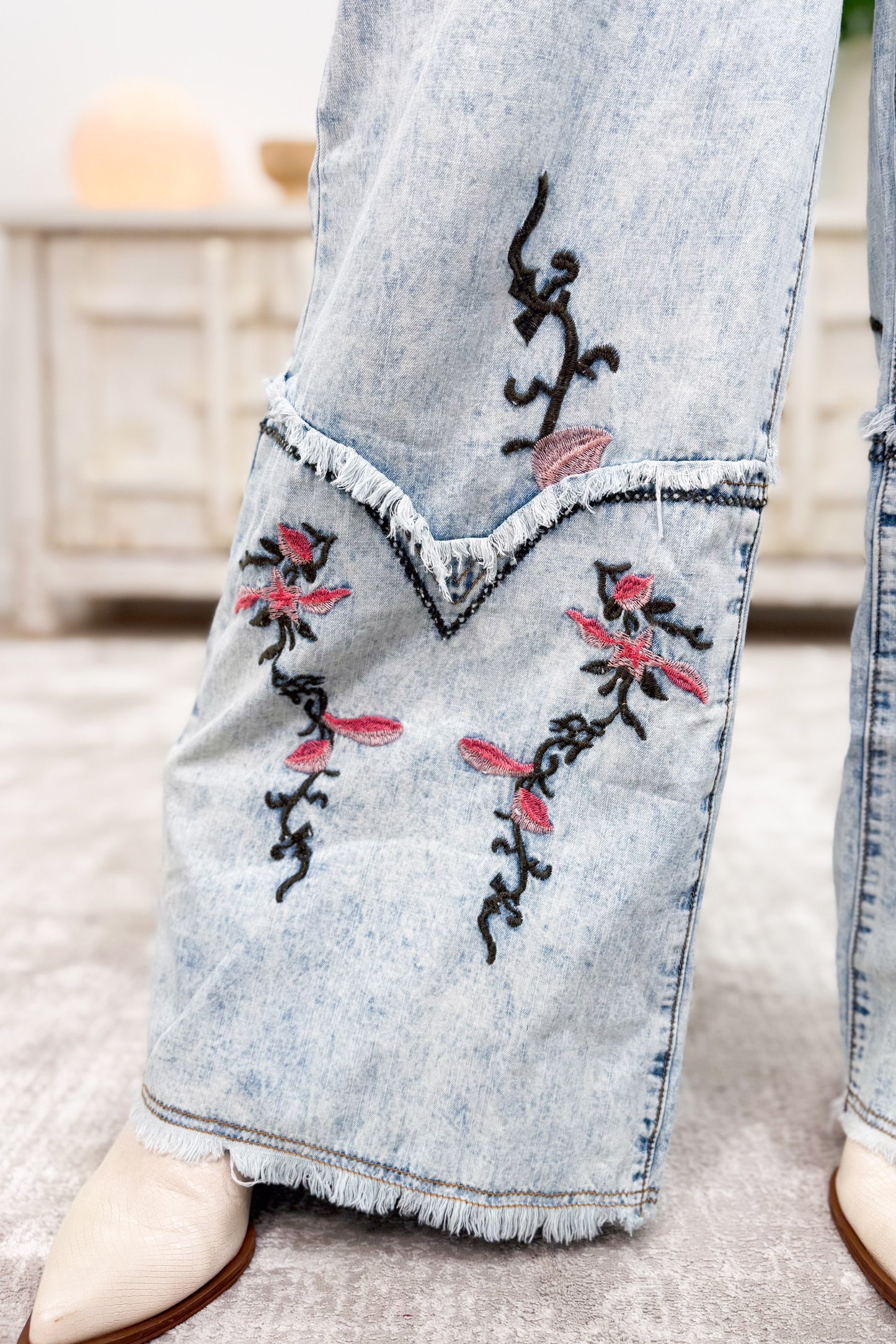 Eden Floral Embroidered Wide Leg Pants
