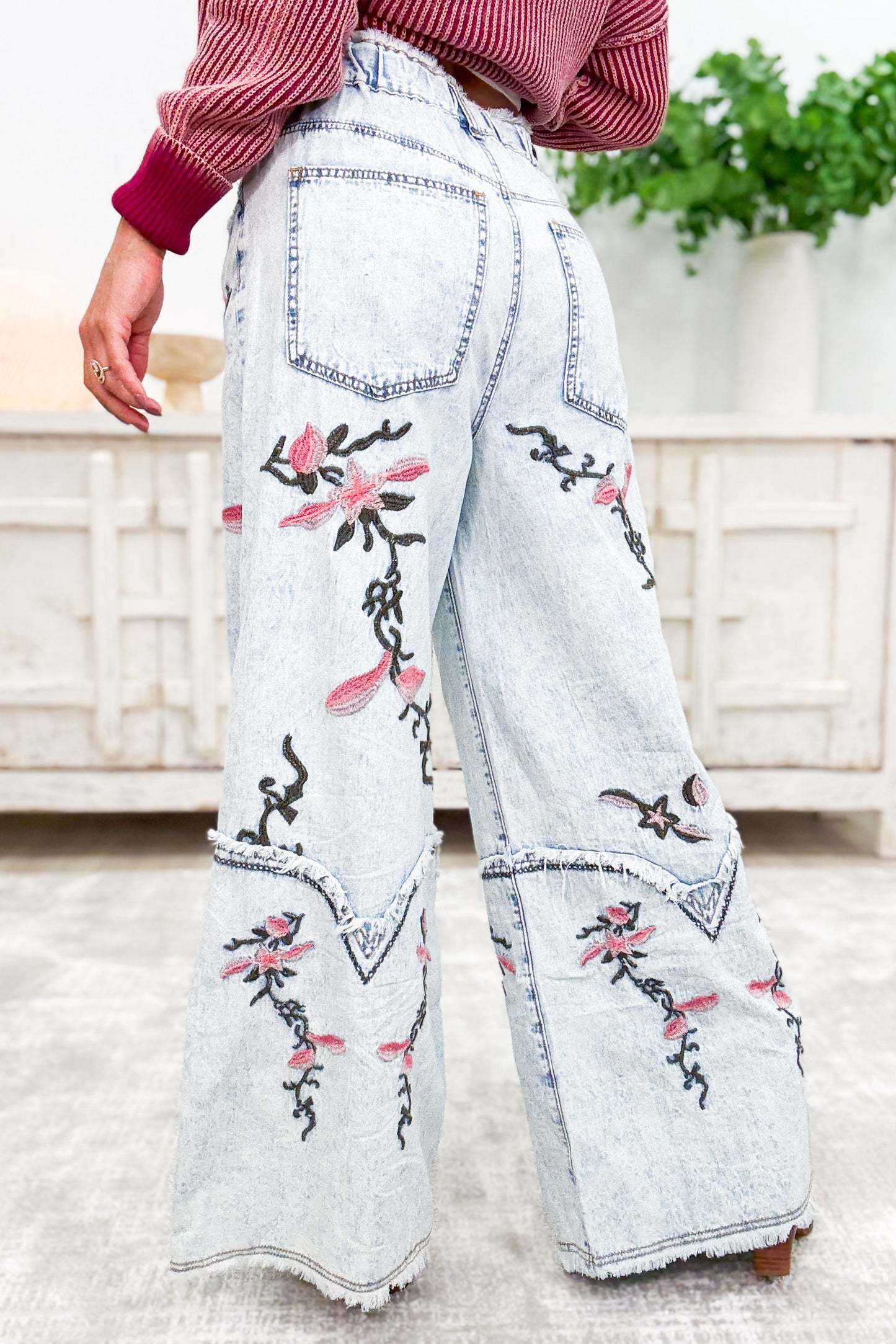Eden Floral Embroidered Wide Leg Pants