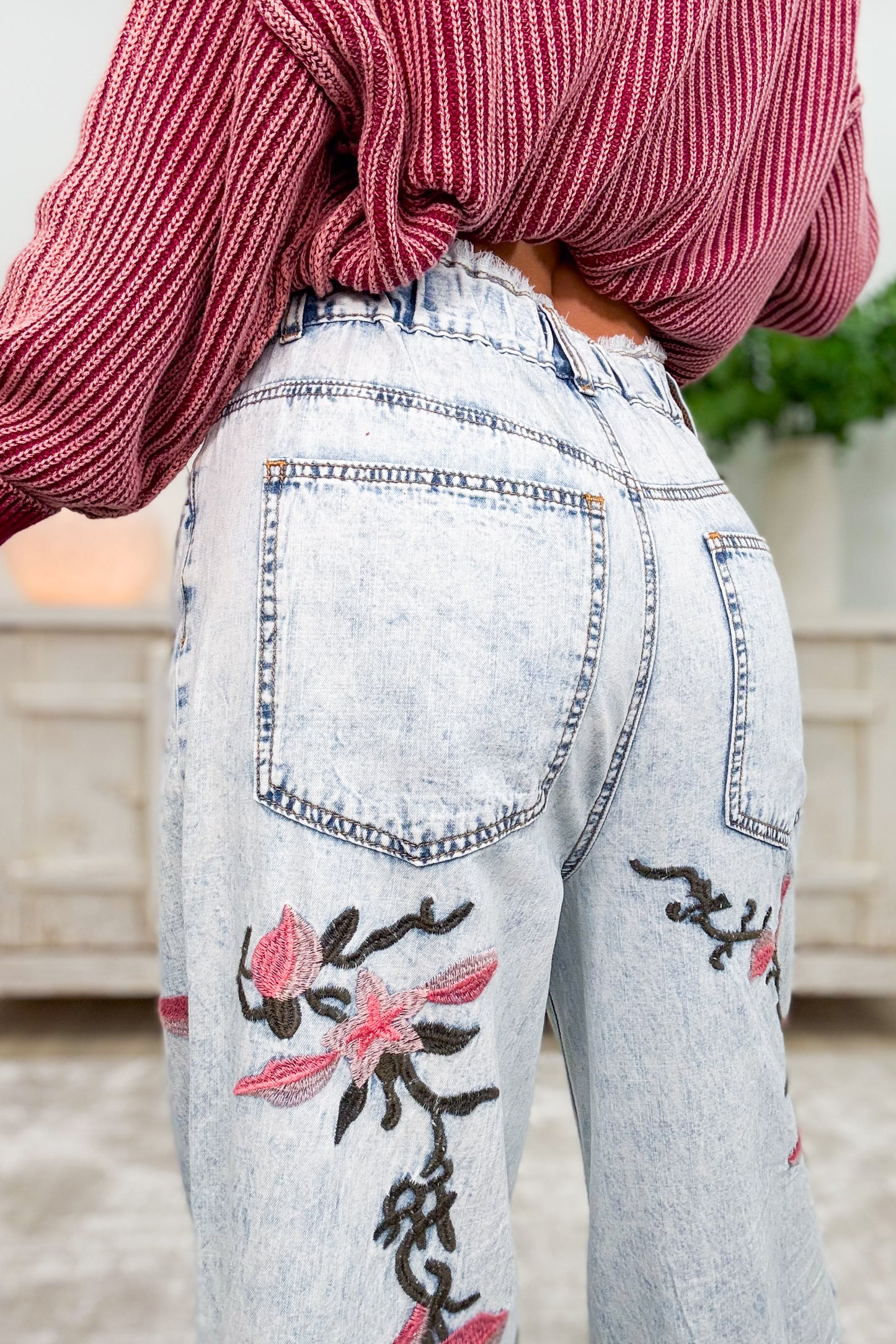 Eden Floral Embroidered Wide Leg Pants