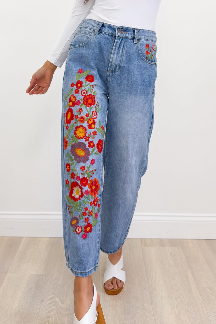 Uptown Funk Floral Embroidered Jeans