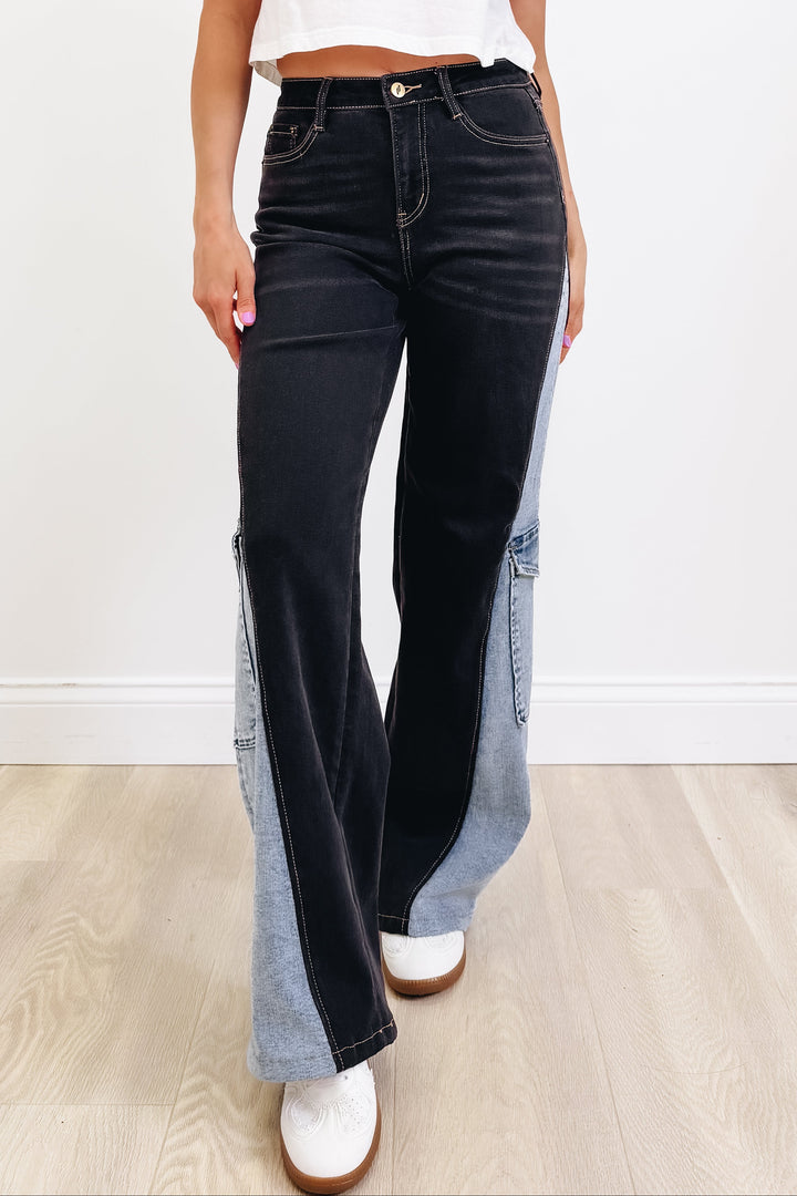 Double Take By BAR Label - Wide Leg Cargo Jeans - Black Indigo