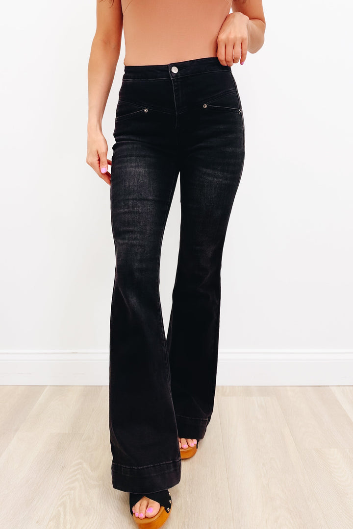 Sexy Back by The Denim BAR - Flare Jeans in Washed Black - 3 Inseams