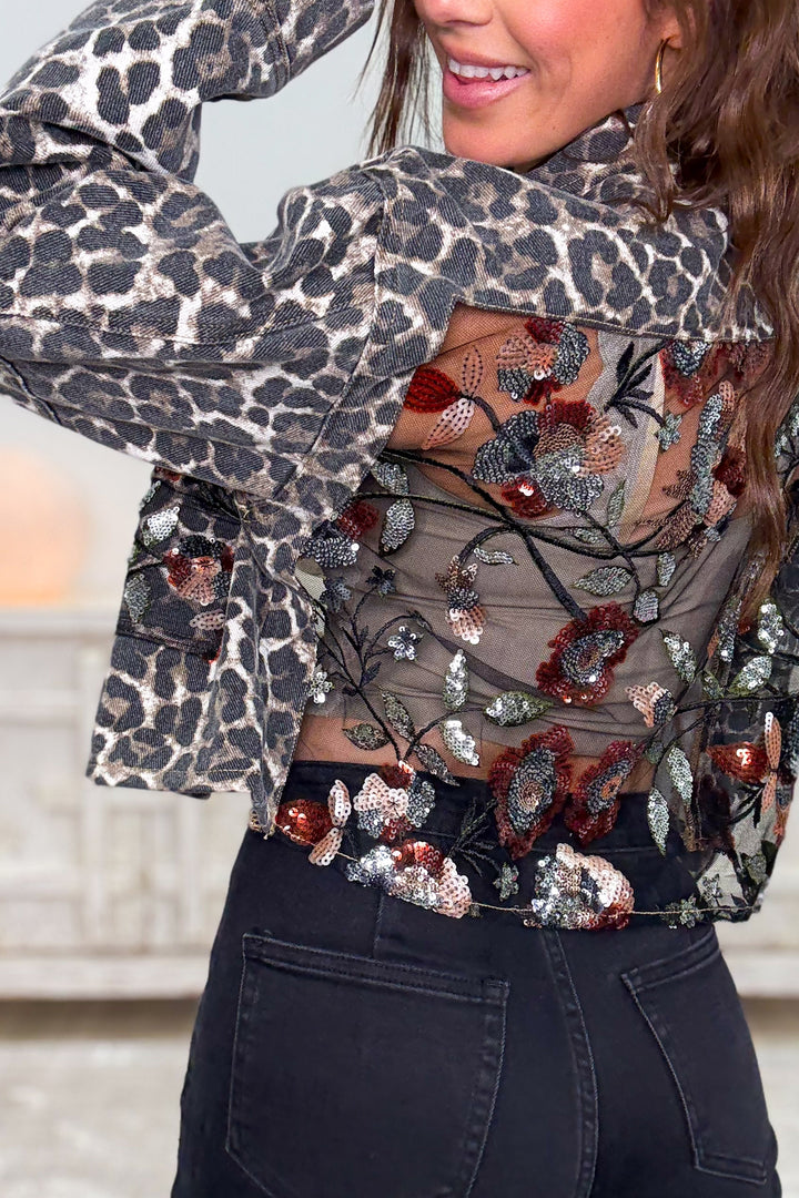 Spotted In Style Floral Leopard Sequin Jacket
