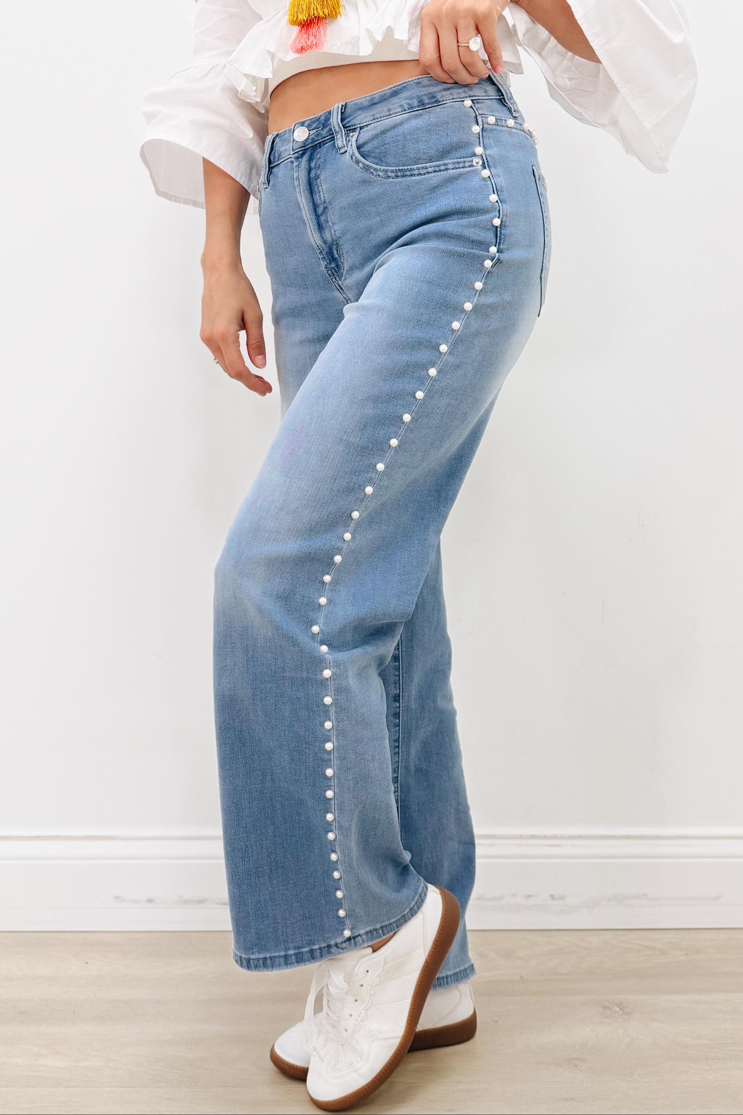 Pop The Bubbly By Mica - Wide Leg Pearl Jeans