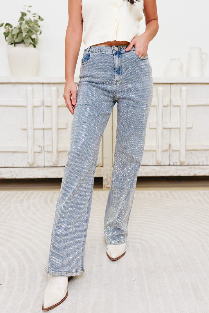 Star Studded By Blue B. - High Rise Rhinestone Front Denim Jeans - 2 Colors!