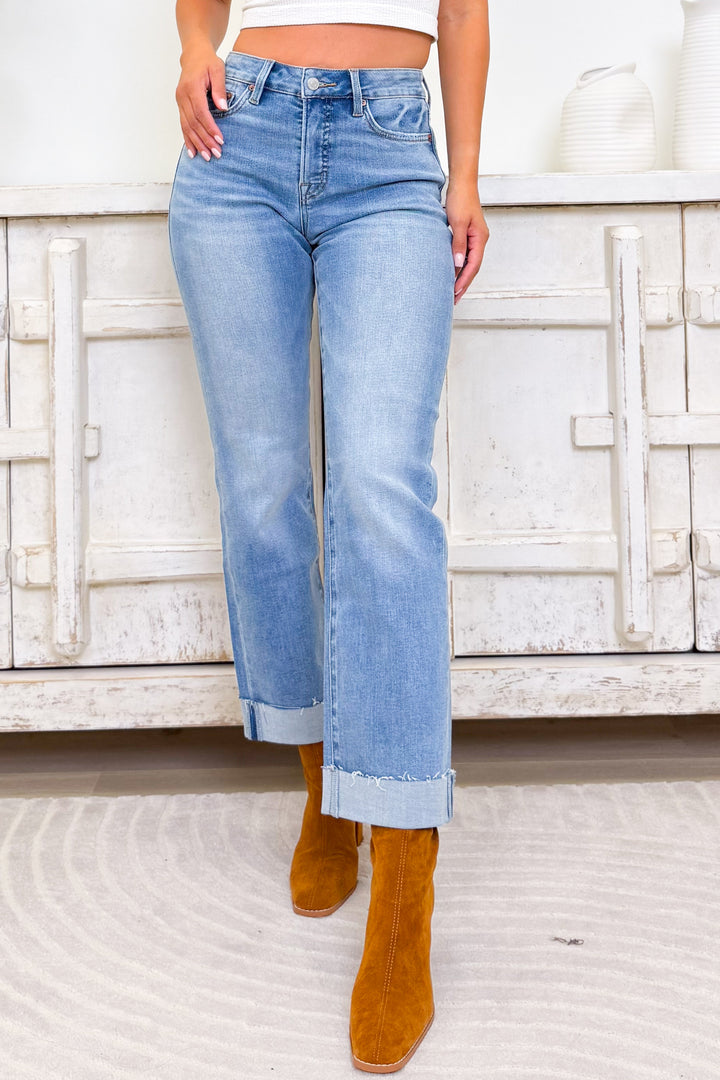 A True Lover By Mica - High Rise Cuffed Straight Leg Jeans - Queen Blue