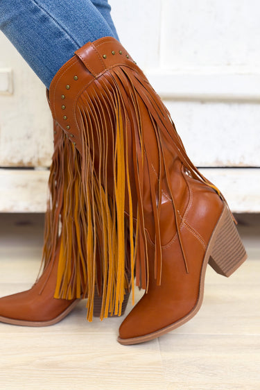 Cattle Fringe Western Boots - Tan