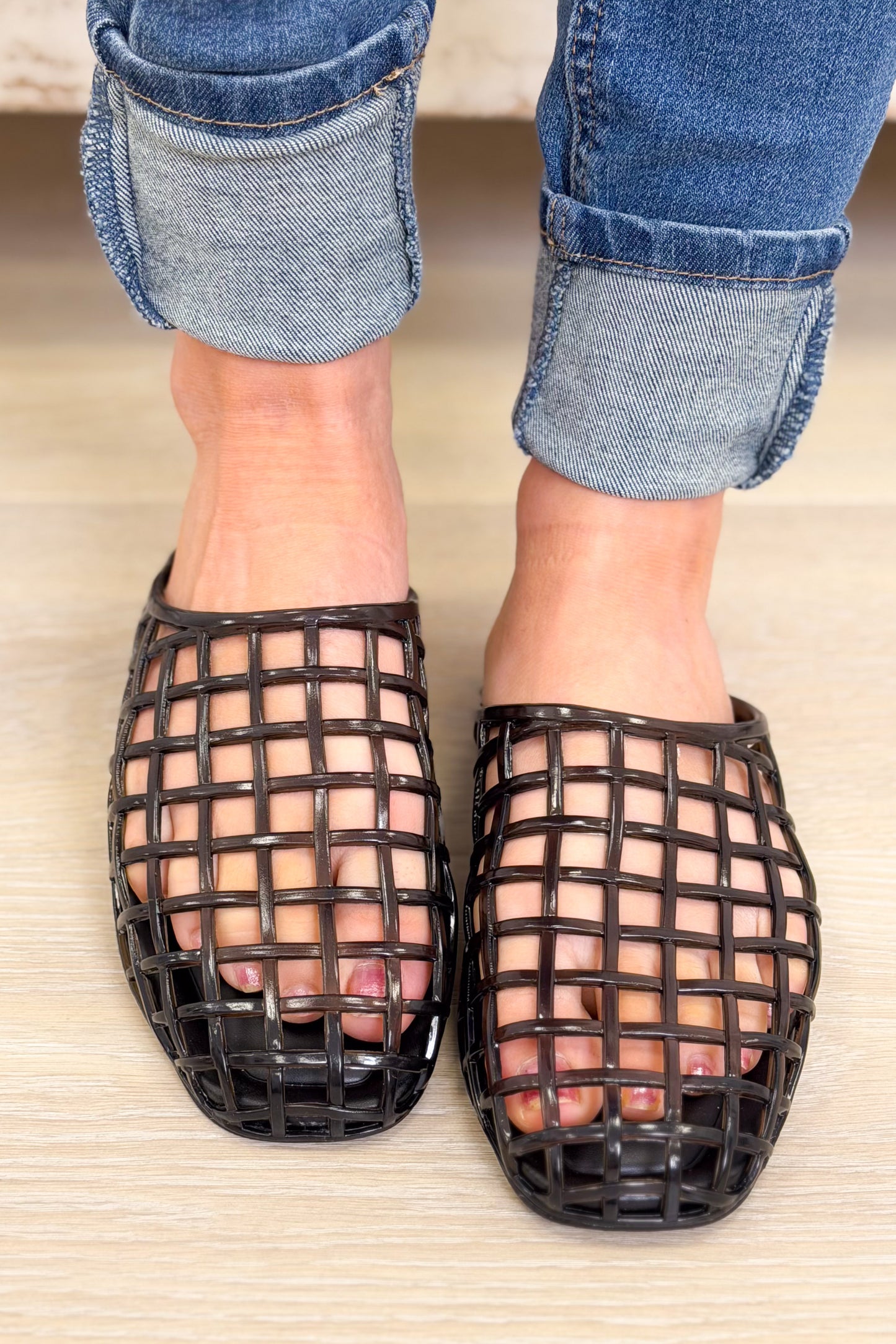 Wayne Lattice Weave Jelly Slip On - Black