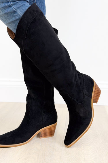 Wilde Tall Western Block Heel Boots - Black Suede