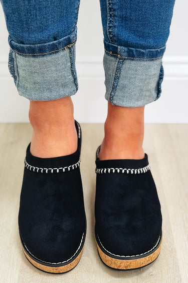 Seeya Cozy Suede Cork Wedge - Black